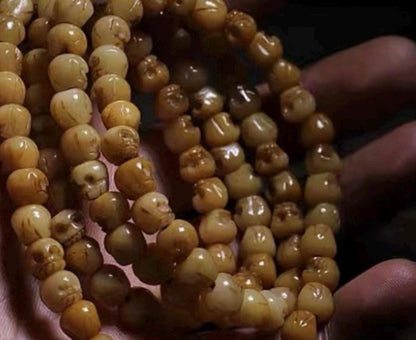 Handcrafted Tibetan Skull Shape Yak Bone Mala Bracelet, 108 Beads Buddhist Prayer Beads for Meditation, Yoga, and Spiritual Healing