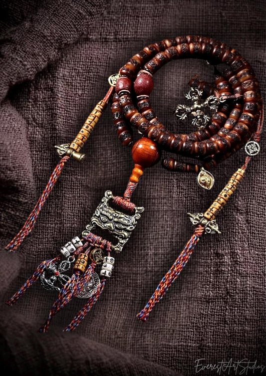 Handcrafted Tibetan Yak Bone Mala Bracelet, 108 Beads Buddhist Prayer Beads for Meditation, Yoga, and Spiritual Healing, Tibetan Jewelry