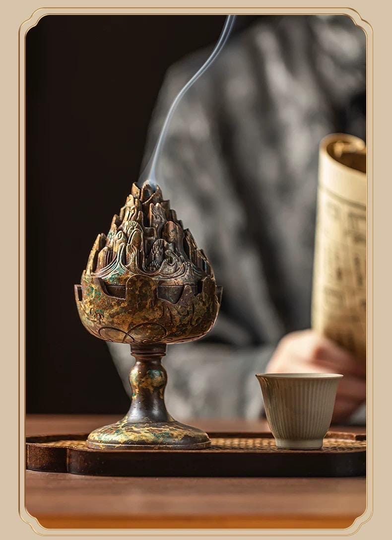 Creative Boshan Incense Burner Large Home - Use Censer for Sandalwood & Agarwood, Bronze Tea Ceremony Meditation Decor