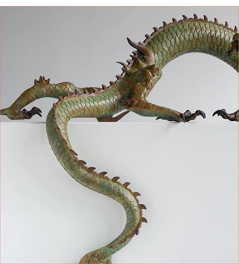 Brass Dragon Loong Statue, Tibetan Handcrafted Copper Good Fortune Protection Figurine, Office Home Decor Unique Gift Desk Decor