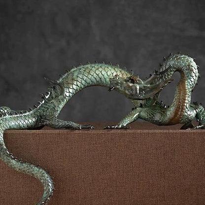 Brass Dragon Loong Statue, Tibetan Handcrafted Copper Good Fortune Protection Figurine, Office Home Decor Unique Gift Desk Decor