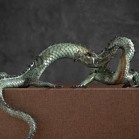 LARGE Handcrafted Brass Dragon Statue: Tibetan Feng Shui Decor