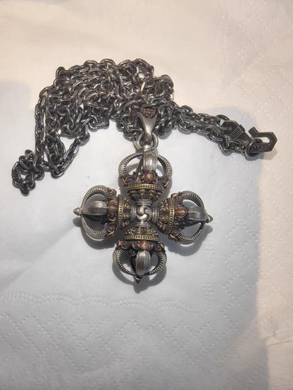 Tibetan Vajra Pendant S925 Silver Buddhist Amulet Protective Dorje Necklace Spiritual Meditation Talisman Handmade Himalayan Jewelry