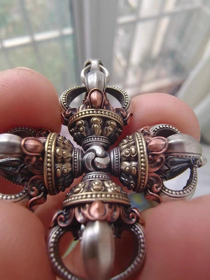 Tibetan Vajra Pendant S925 Silver Buddhist Amulet Protective Dorje Necklace Spiritual Meditation Talisman Handmade Himalayan Jewelry