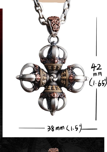 Tibetan Vajra Pendant S925 Silver Buddhist Amulet Protective Dorje Necklace Spiritual Meditation Talisman Handmade Himalayan Jewelry