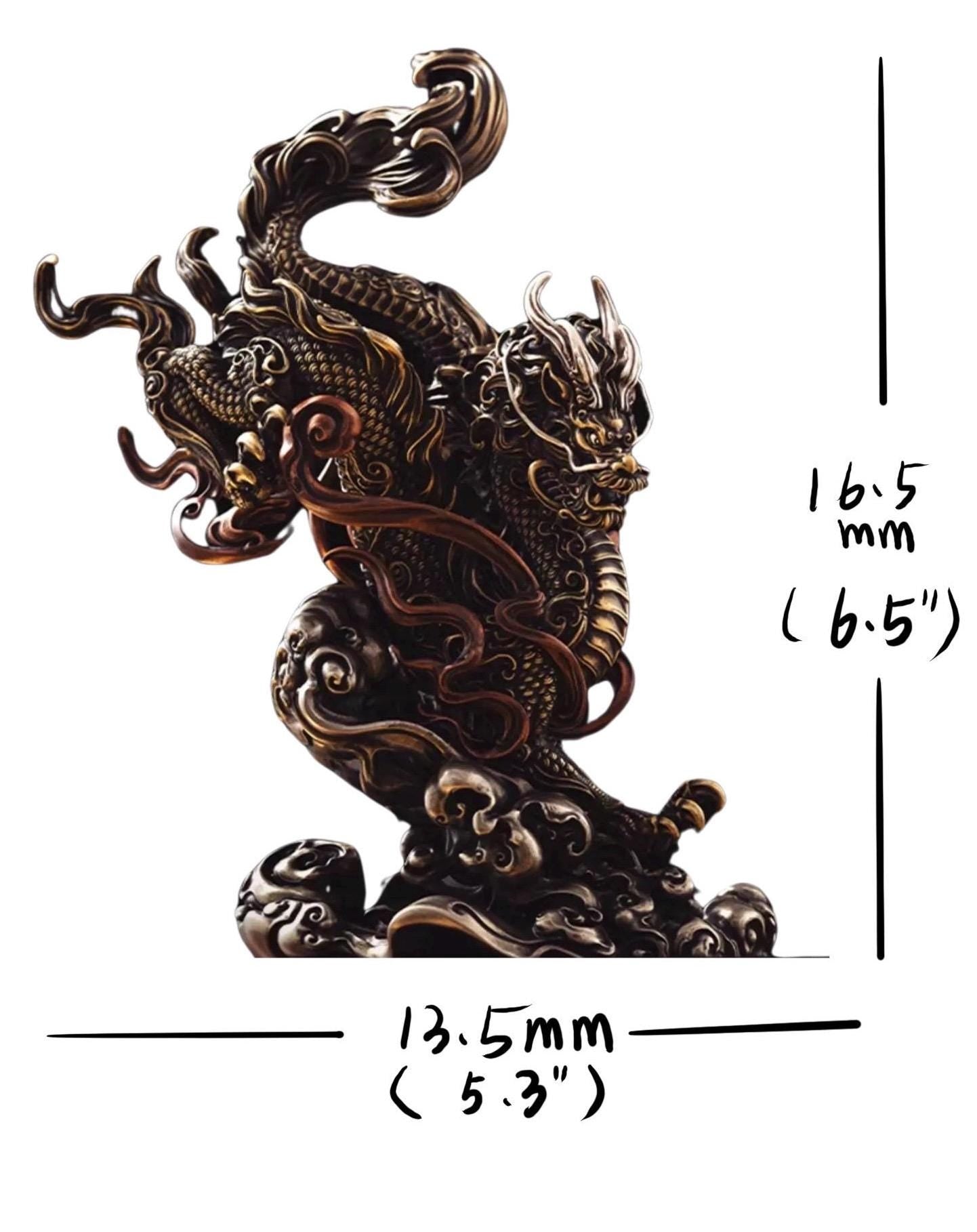 Brass Dragon Loong Statue, Tibetan Handcrafted Copper Good Fortune Protection Figurine, Office Home Decor Unique Gift Desk Decor