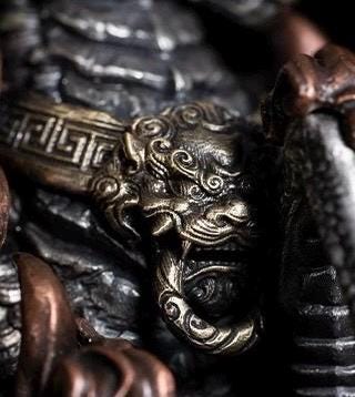 Kirin Brass Silver Statue, Tibetan Handcrafted Copper Good Fortune Protection Figurine, Office Home Decor, Unique Gift Desk Decor