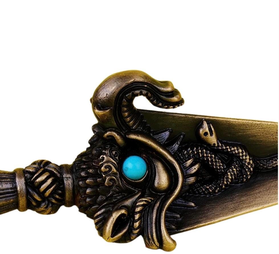 Handcrafted 8.5” Phurba Vajra Dagger Vintage Handmade Nepal Tibetan Pure Brass Amulet