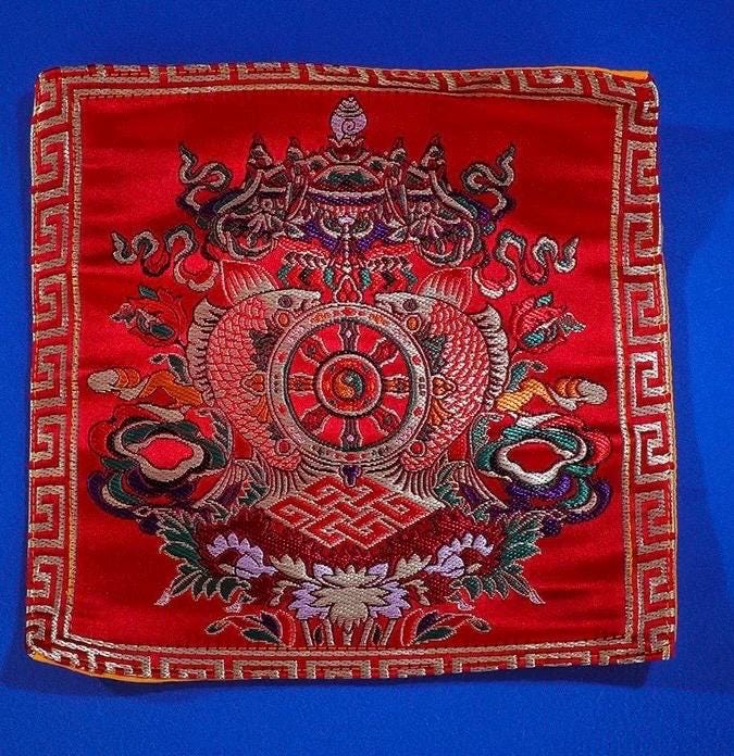 Handcrafted Cushion Tibetan Ritual Altar Mat Eight Auspicious Symbols Fabric Gift