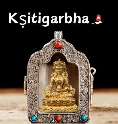 Tibetan Ghau Box Pendant w/Buddha Protector Statue Buddha Gau Solid Brass Amulet Silver Meditation Gift Buddism Practice Spiritual Necklace