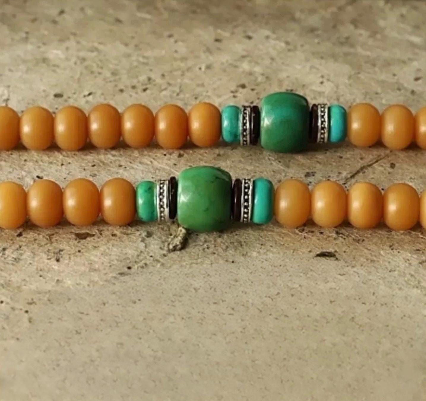 Handcrafted Bodhi Root Mala Beads, 108 Tibetan Prayer Beads Necklace Bracelet with Agate, Spiritual Meditation Jewelry