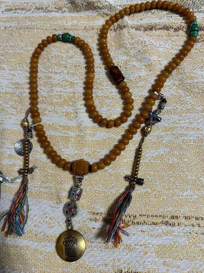 Handcrafted Bodhi Root Mala Beads, 108 Tibetan Prayer Beads Necklace Bracelet with Agate, Spiritual Meditation Jewelry