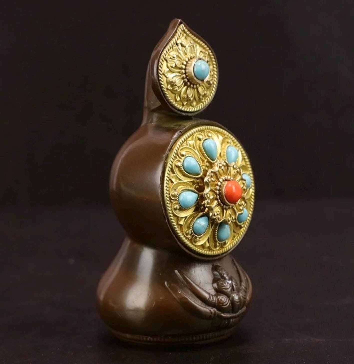 Handcrafted Brass Gilded Gold Torma Offering Statue Tibetan Ritual Eight Offerings Decoration