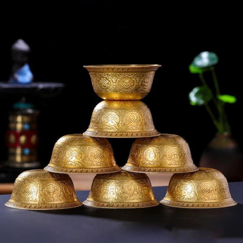 Handcrafted Brass Offering Bowl, Tibetan Buddhist Copper Altar Cup, Rituals Meditation and Incense Offerings