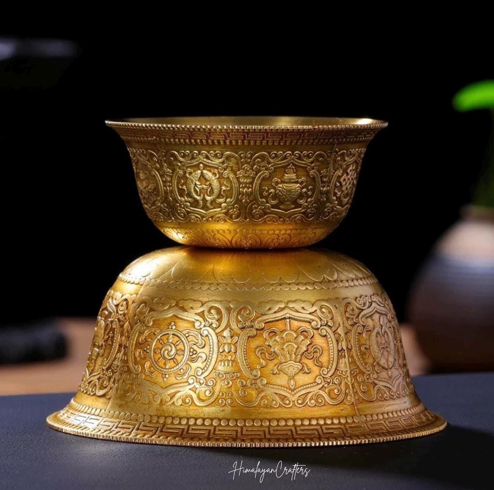 Handcrafted Brass Offering Bowl, Tibetan Buddhist Copper Altar Cup, Rituals Meditation and Incense Offerings