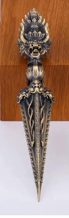9” Phurba Vajra Dagger Vintage Handmade Nepal Tibetan Pure Brass Amulet