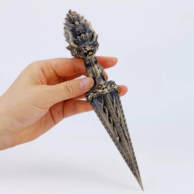 9” Phurba Vajra Dagger Vintage Handmade Nepal Tibetan Pure Brass Amulet