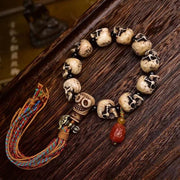 Handcrafted Tibetan Skull Mala Bracelet Camel Bone Amulet Beads