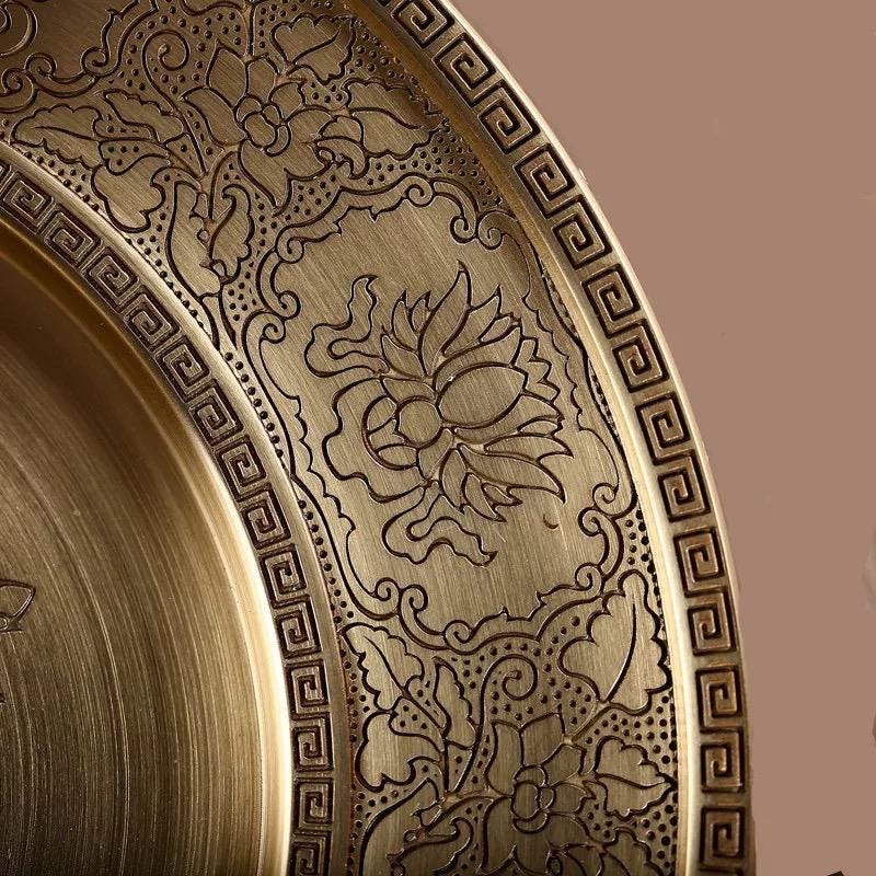 10” Handmade Brass Mandala Offering Set Tibetan Eight Auspicious Symbols, 1 pound free gem included