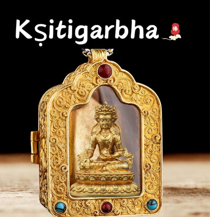 Tibetan Ghau Box Pendant w/Buddha Protector Statue Buddha Gau Solid Brass Amulet Silver Meditation Gift Buddism Practice Spiritual Necklace