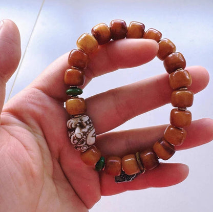 Vintage Tibetan Yak Bone Bracelet, Handcrafted Single-Strand Beads for Men & Women