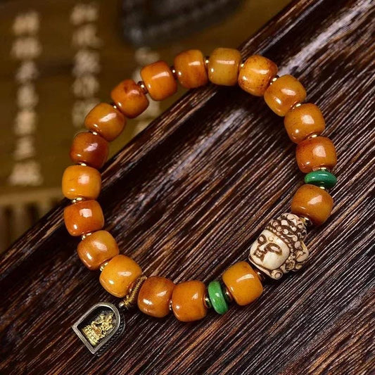 Vintage Tibetan Yak Bone Bracelet, Handcrafted Single-Strand Beads for Men & Women