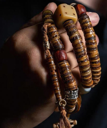 Handcrafted Tibetan Yak Bone Mala Bracelet, 108 Beads Buddhist Prayer Beads for Meditation, Yoga, and Spiritual Healing, Tibetan Jewelry