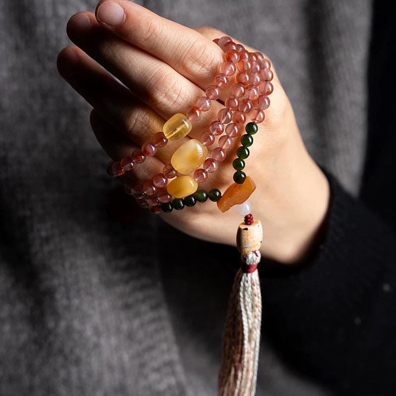 Handcrafted Tibetan Yak Bone Mala Bracelet, 108 Beads Buddhist Prayer Beads for Meditation, Yoga, and Spiritual Healing, Tibetan Jewelry