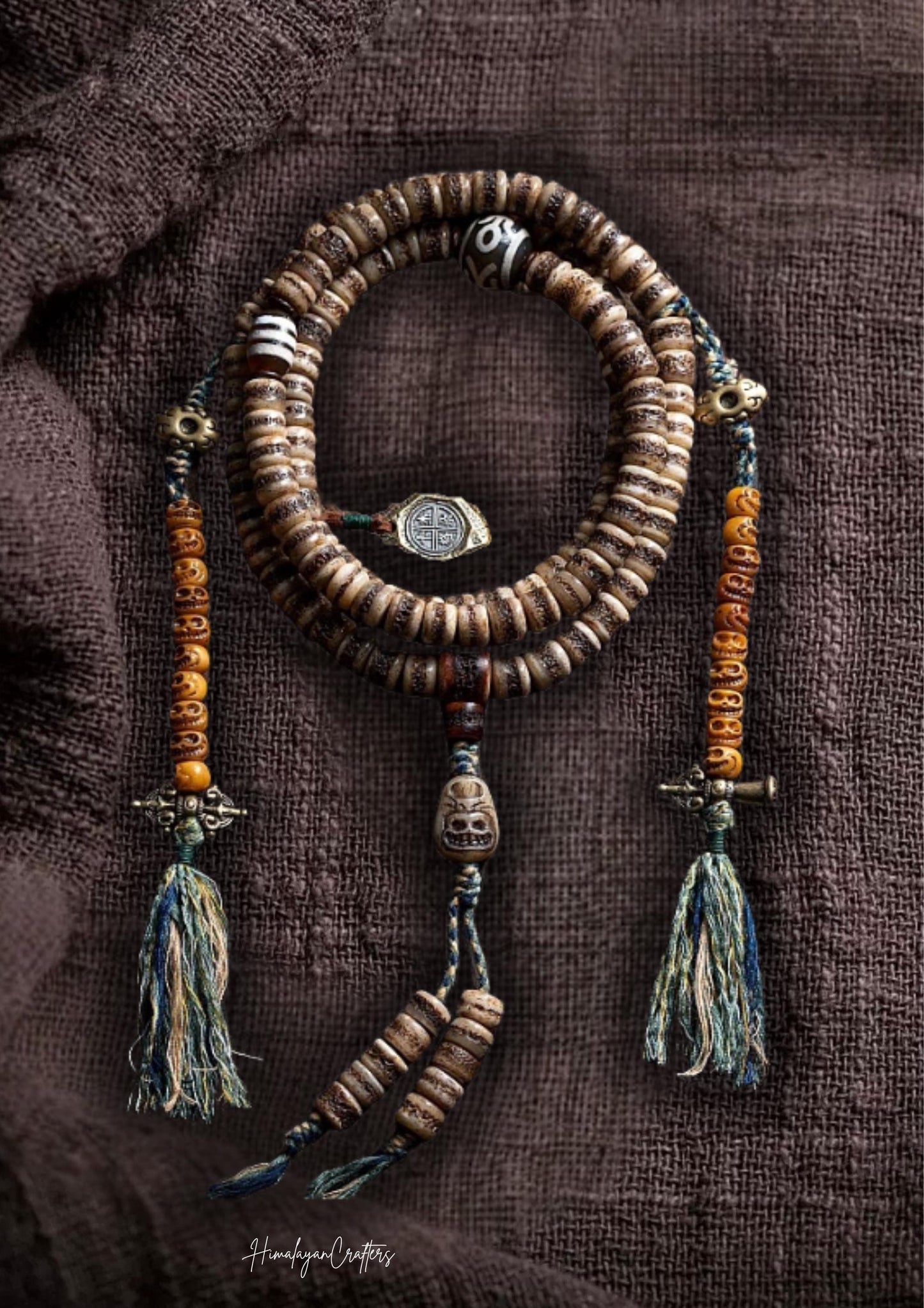 Handcrafted Tibetan Yak Bone Mala Bracelet, 108 Beads Buddhist Prayer Beads for Meditation, Yoga, and Spiritual Healing, Tibetan Jewelry