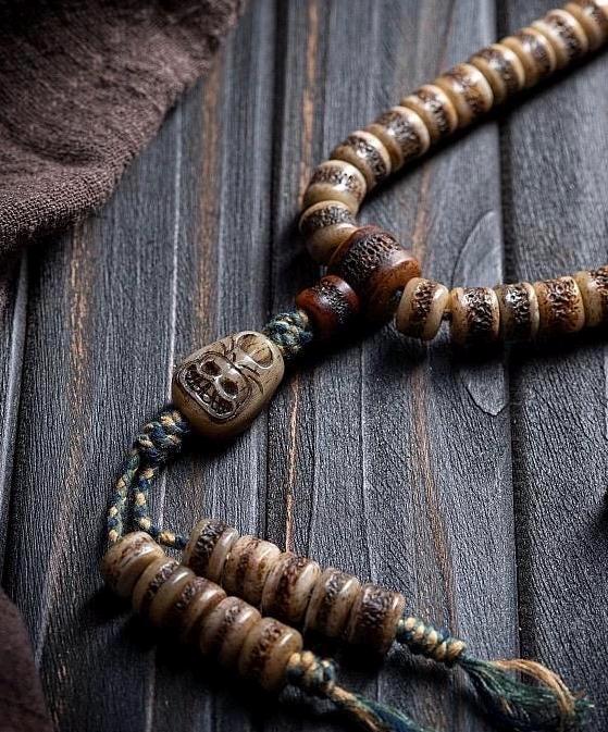 Handcrafted Tibetan Yak Bone Mala Bracelet, 108 Beads Buddhist Prayer Beads for Meditation, Yoga, and Spiritual Healing, Tibetan Jewelry