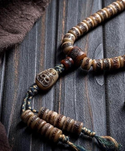 Handcrafted Tibetan Yak Bone Mala Bracelet, 108 Beads Buddhist Prayer Beads for Meditation, Yoga, and Spiritual Healing, Tibetan Jewelry