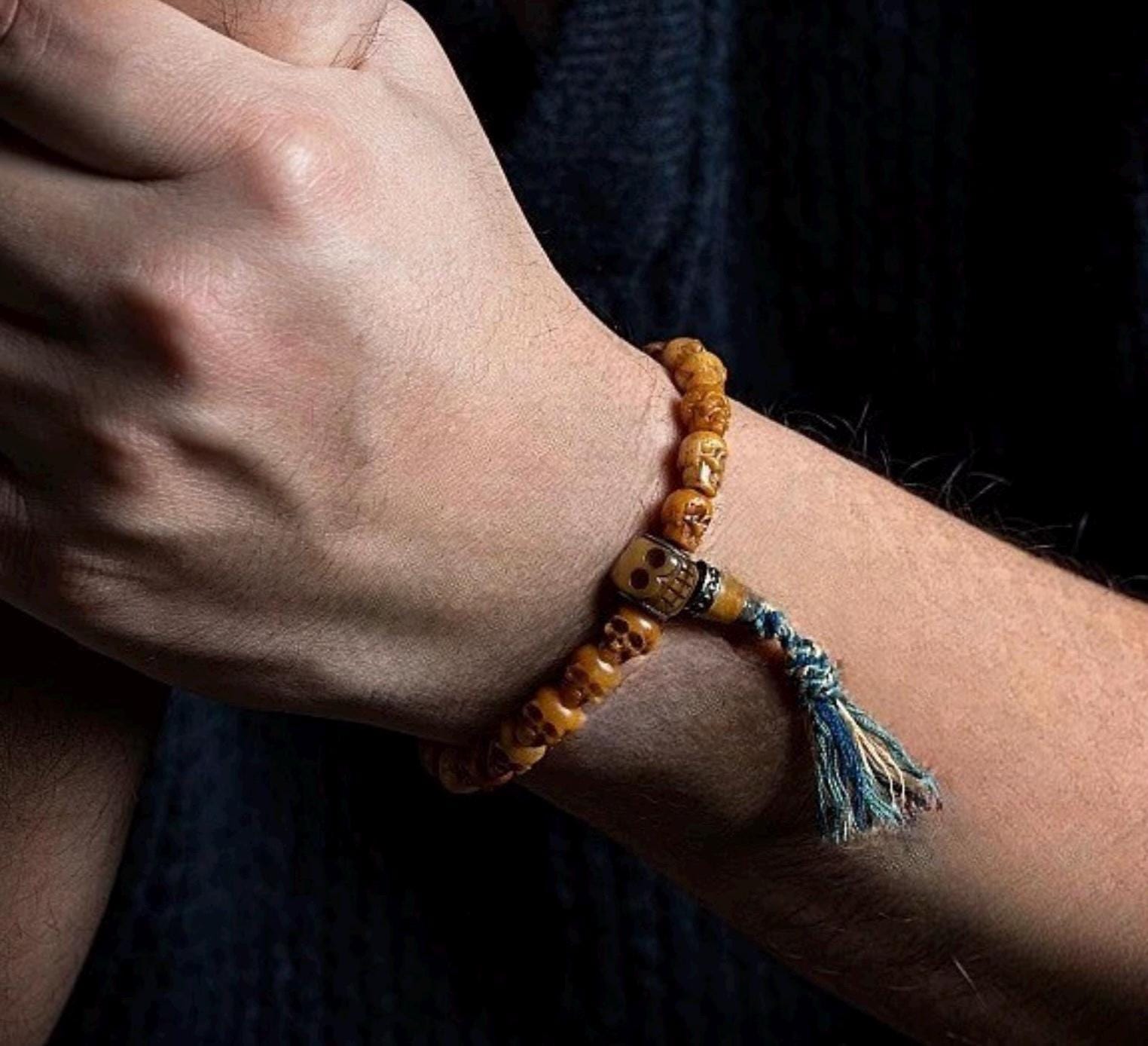 Handcrafted Tibetan Skull Shape Yak Bone Mala Bracelet, 108 Beads Buddhist Prayer Beads for Meditation, Yoga, and Spiritual Healing