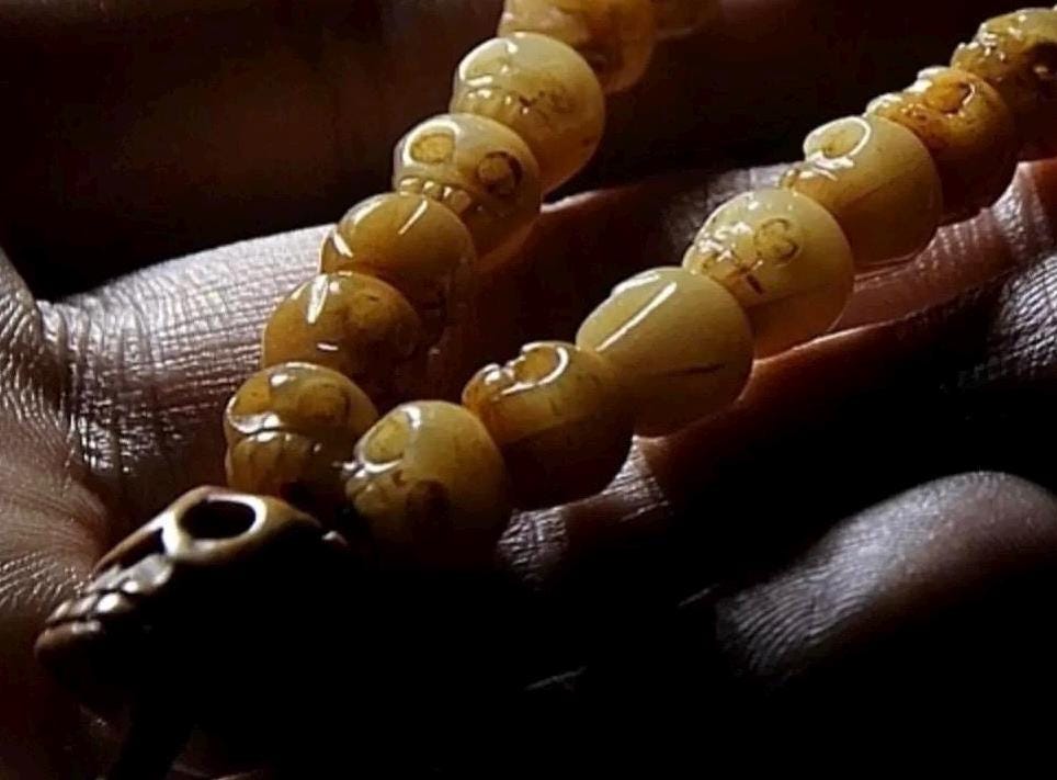 Handcrafted Tibetan Skull Shape Yak Bone Mala Bracelet, 108 Beads Buddhist Prayer Beads for Meditation, Yoga, and Spiritual Healing