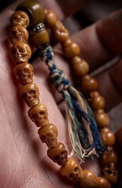 Handcrafted Tibetan Skull Shape Yak Bone Mala Bracelet, 108 Beads Buddhist Prayer Beads for Meditation, Yoga, and Spiritual Healing