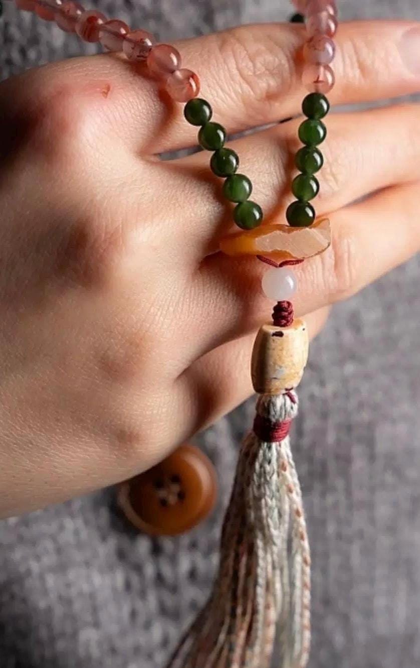 Handcrafted Tibetan Yak Bone Mala Bracelet, 108 Beads Buddhist Prayer Beads for Meditation, Yoga, and Spiritual Healing, Tibetan Jewelry