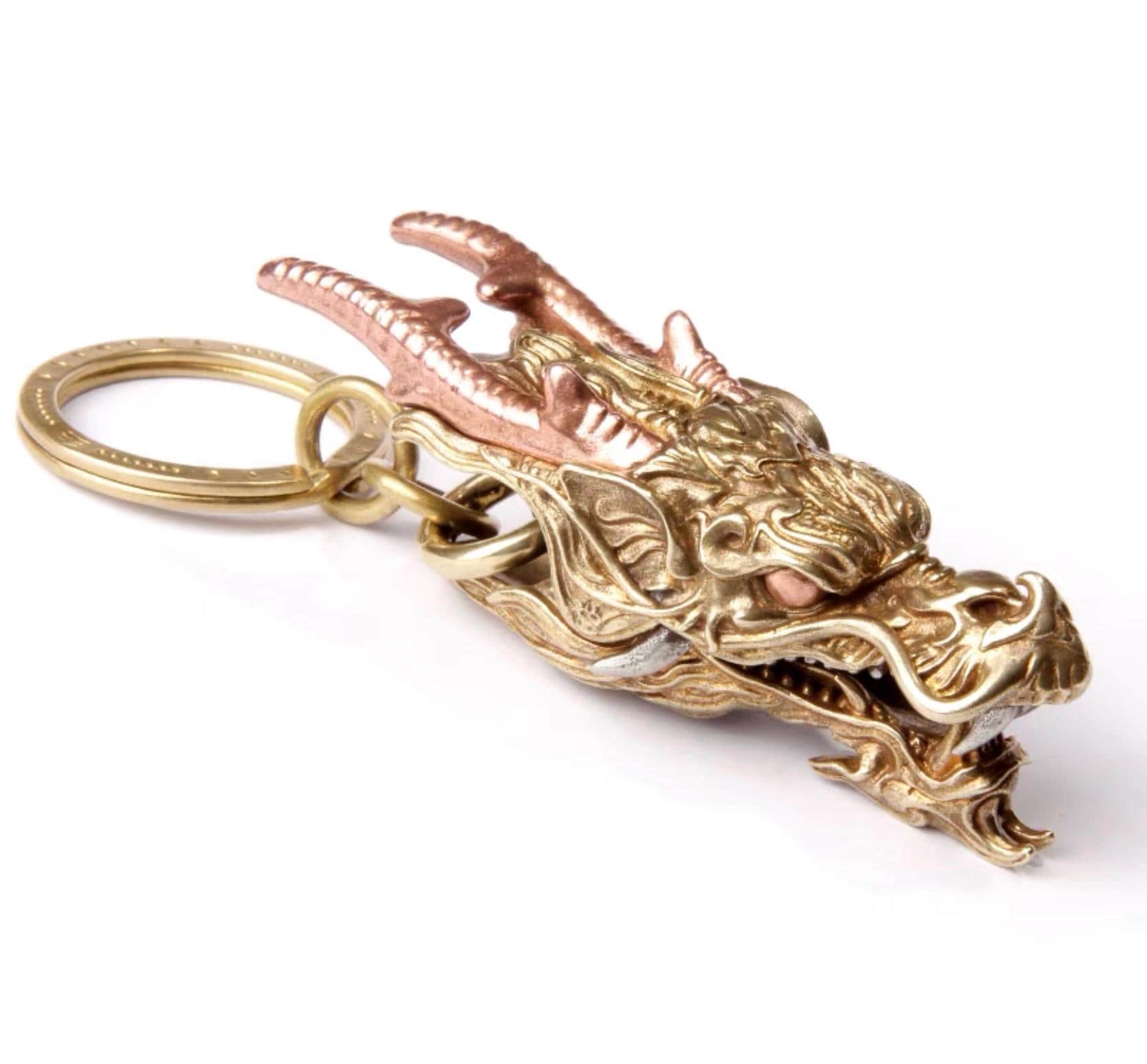 Brass Dragon Head Keychain Handmade Vintage Metal Car Key Ring Unique Gift for Men Eastern Design