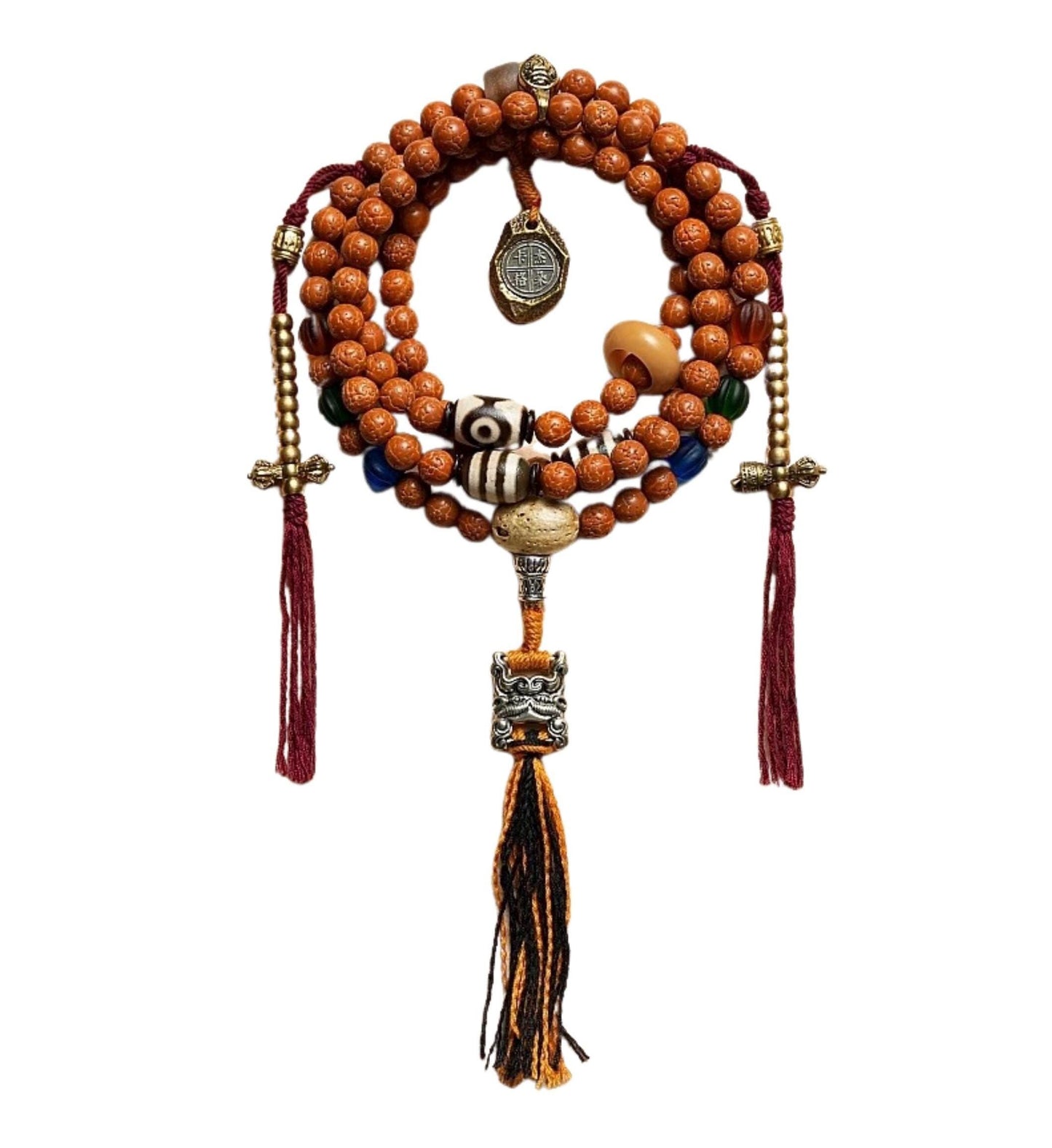 Handcrafted Bodhi toothless 108 Seed Tibetan Mala, Bead Necklace Bracelet for Meditation and Spiritual Practice