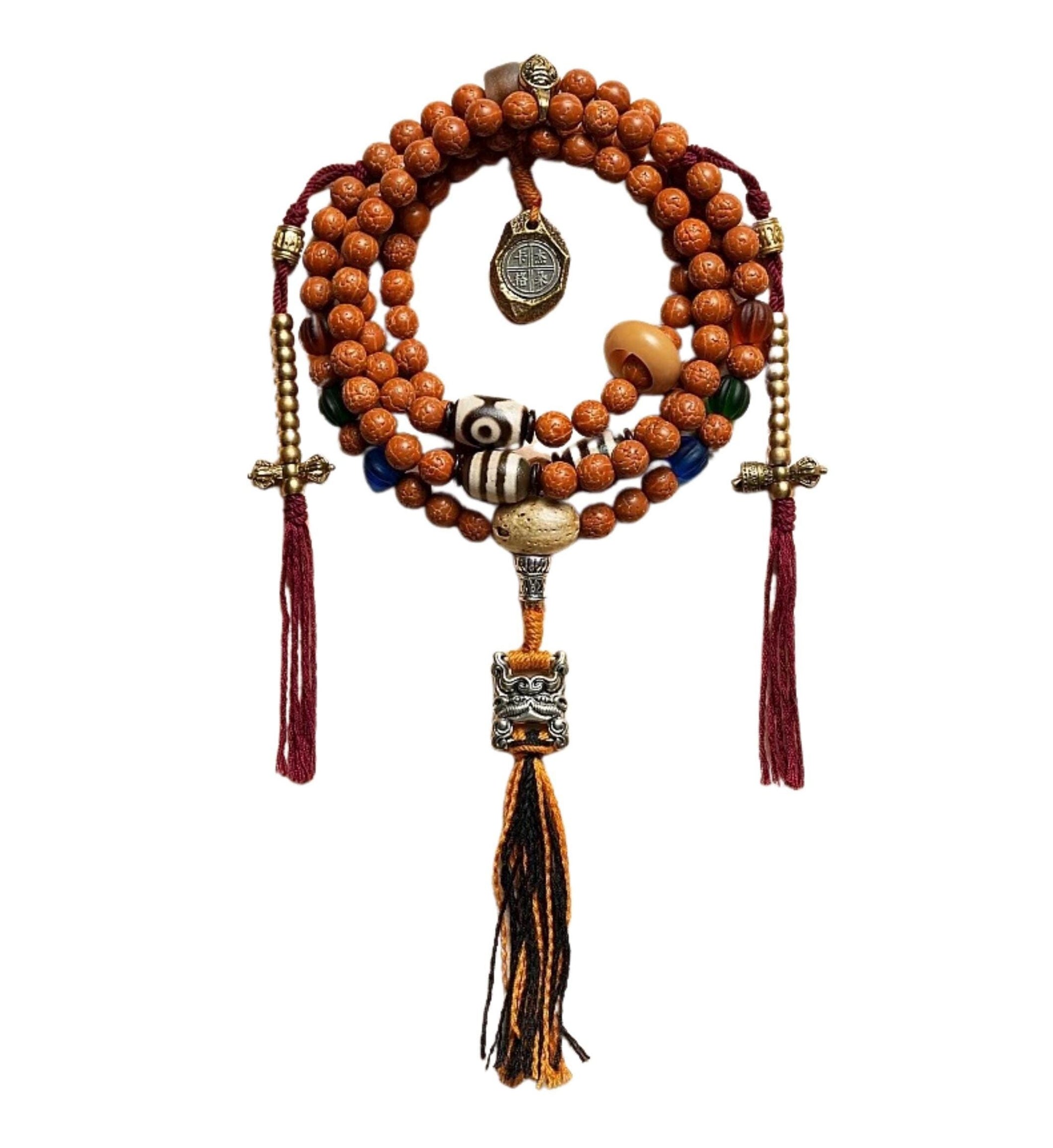 Handcrafted Bodhi toothless 108 Seed Tibetan Mala, Bead Necklace Bracelet for Meditation and Spiritual Practice