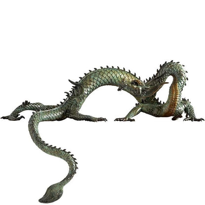 LARGE Handcrafted Brass Dragon Statue: Tibetan Feng Shui Decor