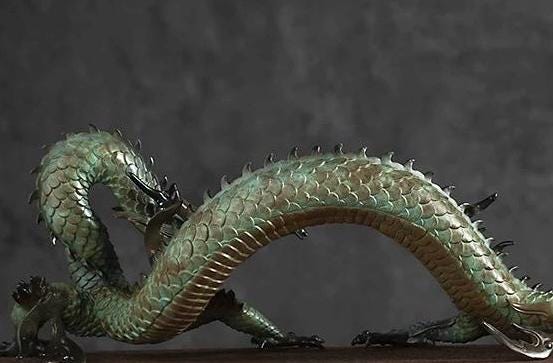 Brass Dragon Loong Statue, Tibetan Handcrafted Copper Good Fortune Protection Figurine, Office Home Decor Unique Gift Desk Decor