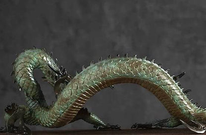 LARGE Handcrafted Brass Dragon Statue: Tibetan Feng Shui Decor