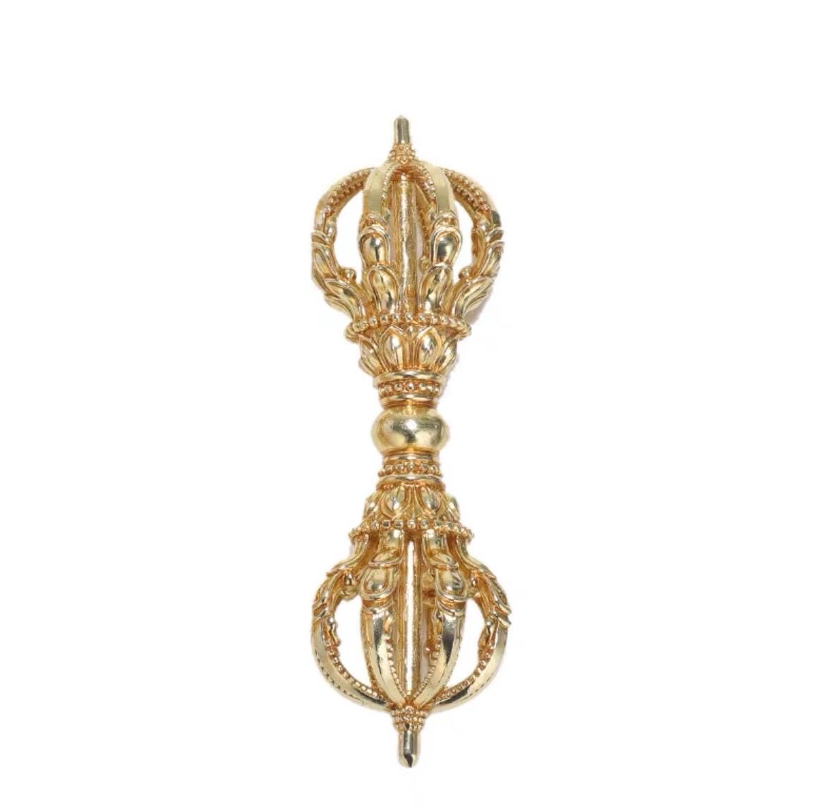 Handcrafted Tibetan Brass Phurba Vajra Nine-Pronged Ritual Dagger Gold & Antique Finish
