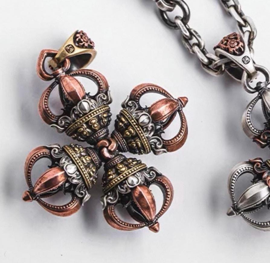 Handmade Vajra Pendant Brass, Buddhist Amulet Protective Dorje Necklace, Spiritual Meditation Talisman, Handmade Himalayan Jewelry