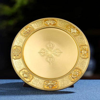 10” Handmade Brass Mandala Offering Set Tibetan Eight Auspicious Symbols, 2 lbs free gem included