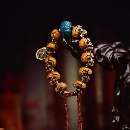 Handmade Tibetan Camel Bone Bracelet Citipati Skull Design customizable circumference available