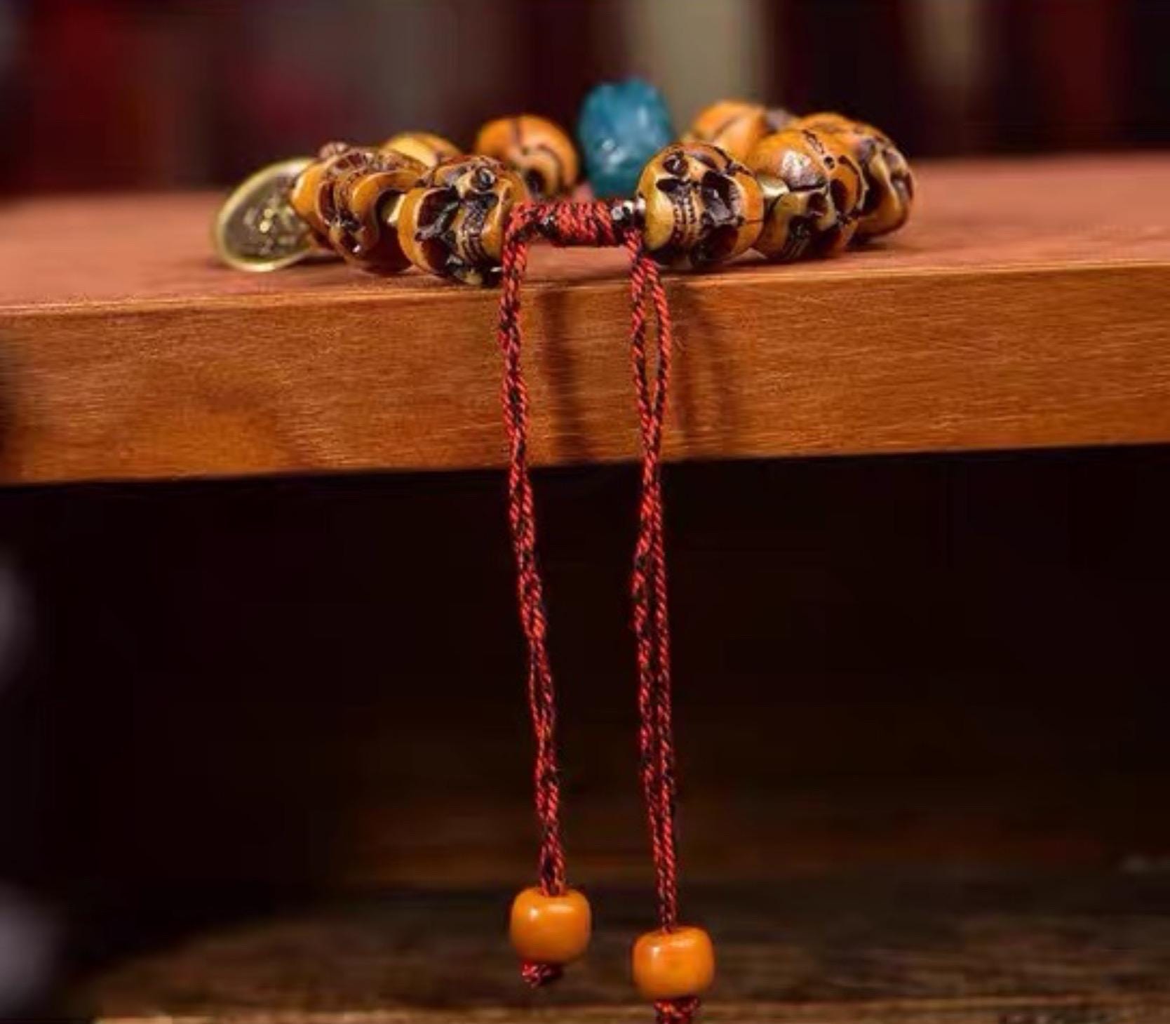 Handmade Tibetan Camel Bone Bracelet Citipati Skull Design customizable circumference available