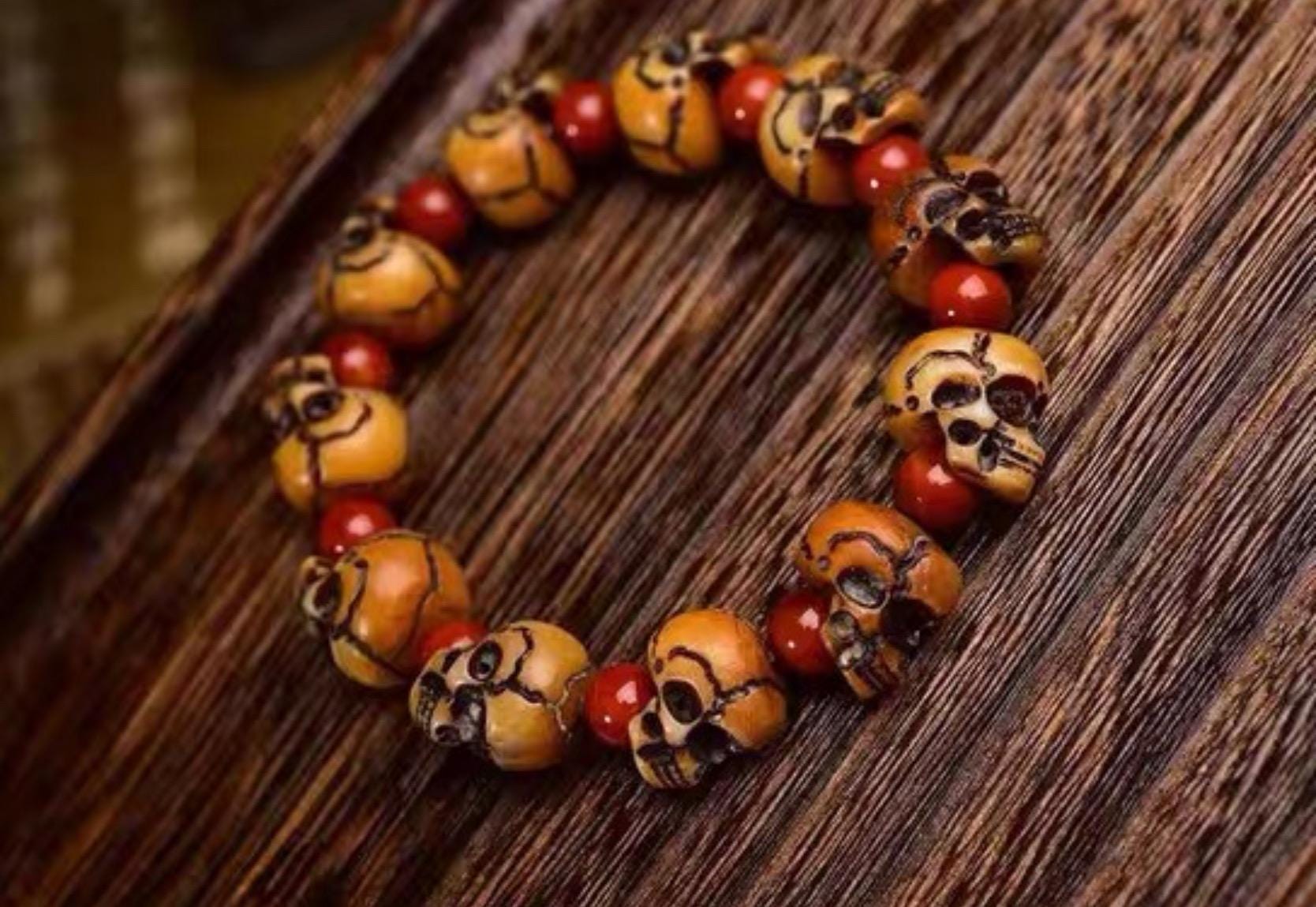 Handmade Tibetan Camel Bone Bracelet Citipati Skull Design customizable circumference available