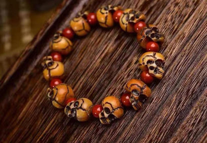 Handmade Tibetan Camel Bone Bracelet Citipati Skull Design customizable circumference available