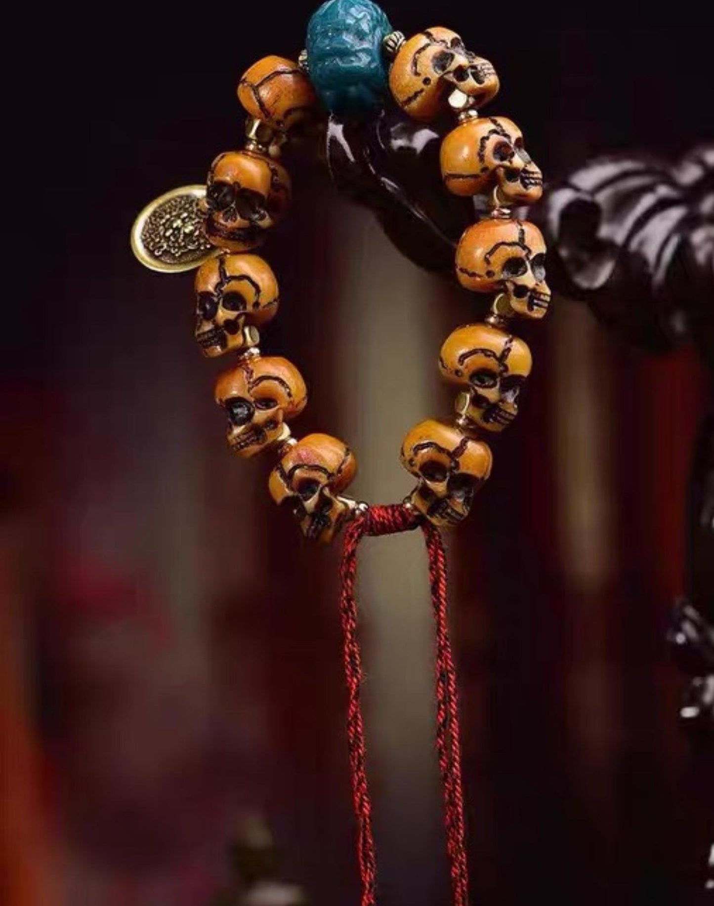 Handmade Tibetan Camel Bone Bracelet Citipati Skull Design customizable circumference available