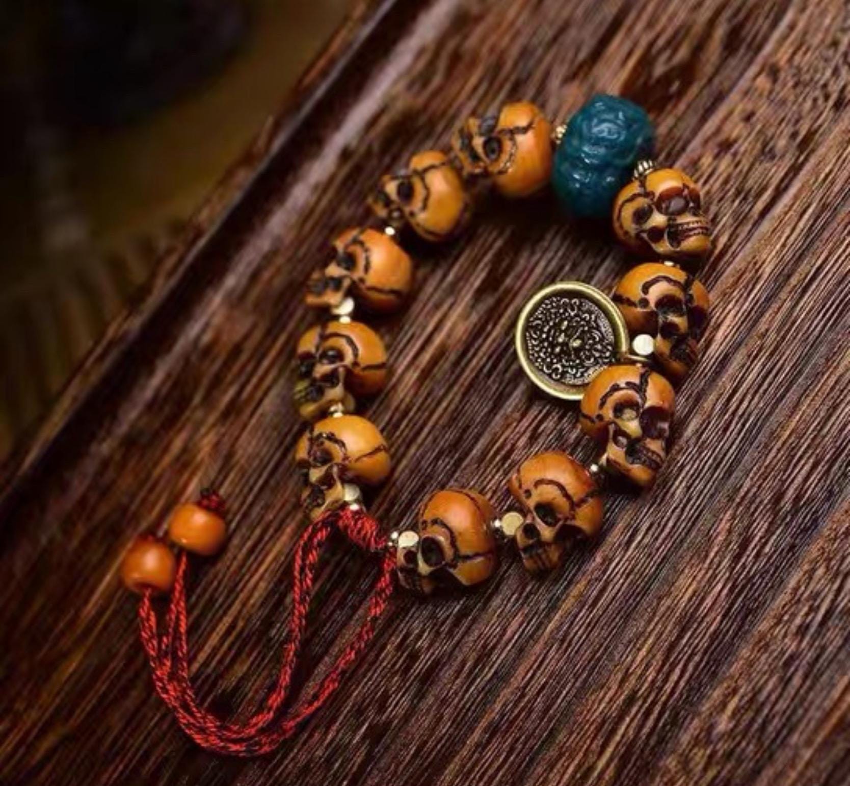 Handmade Tibetan Camel Bone Bracelet Citipati Skull Design customizable circumference available